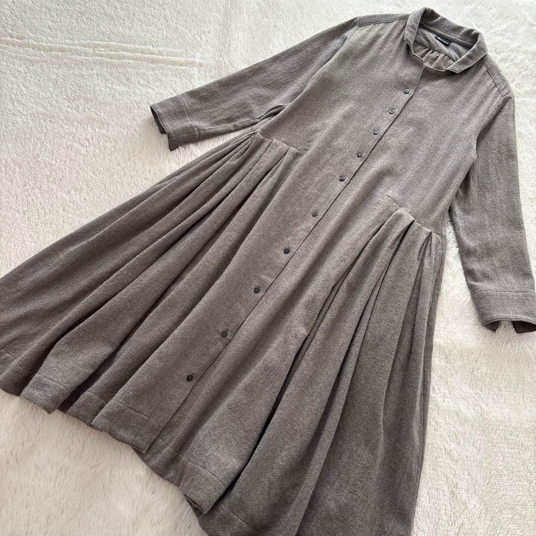 SA-RAH ウール　シャツワンピース　タック　ギャザーワンピース