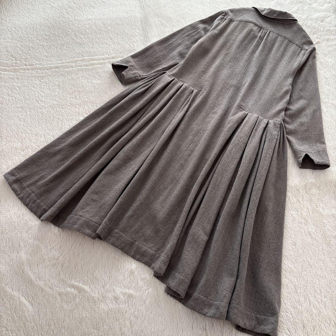 SA-RAH ウール　シャツワンピース　タック　ギャザーワンピース