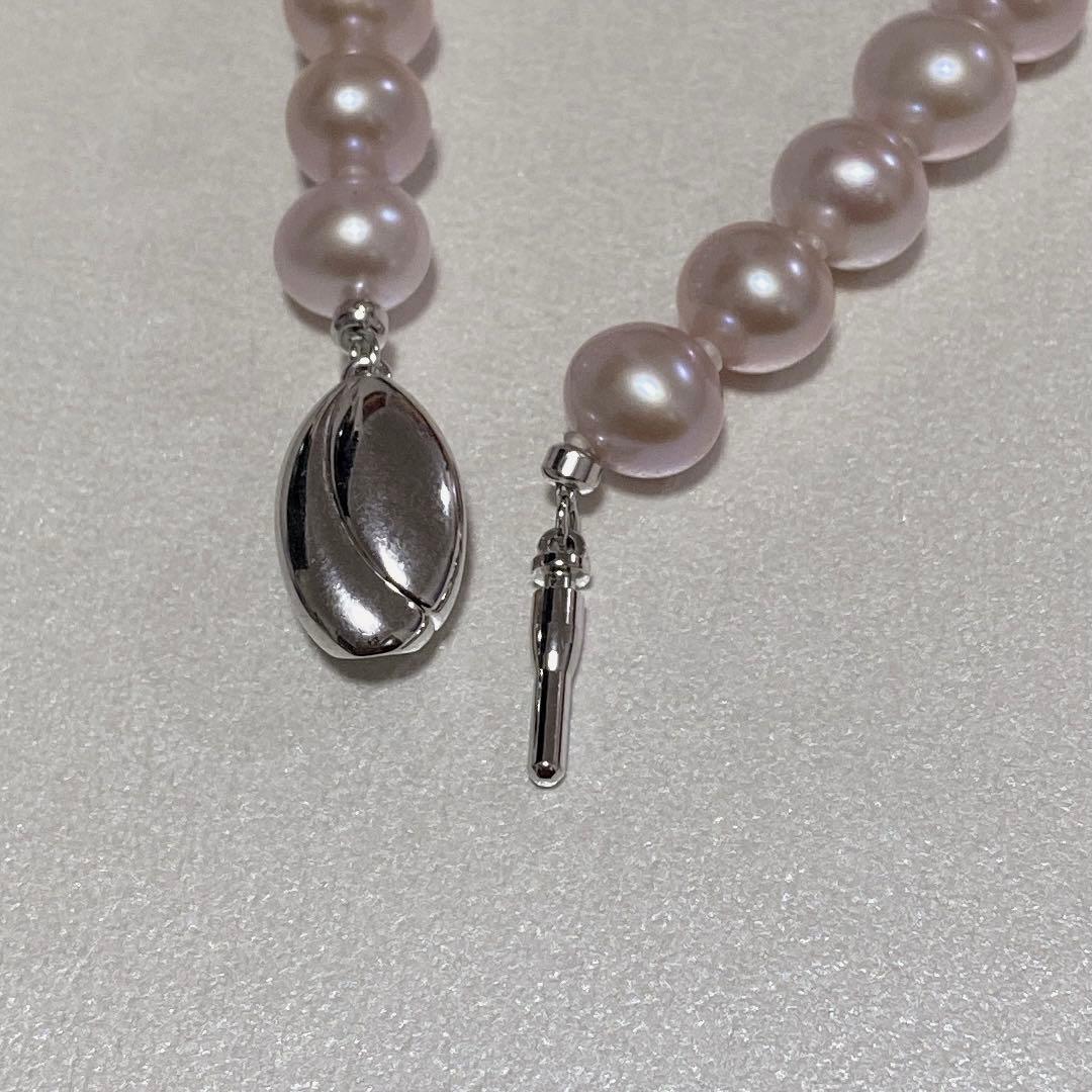 【 大珠 希少 】 本真珠 ピンク パール ネックレス SILVER刻印