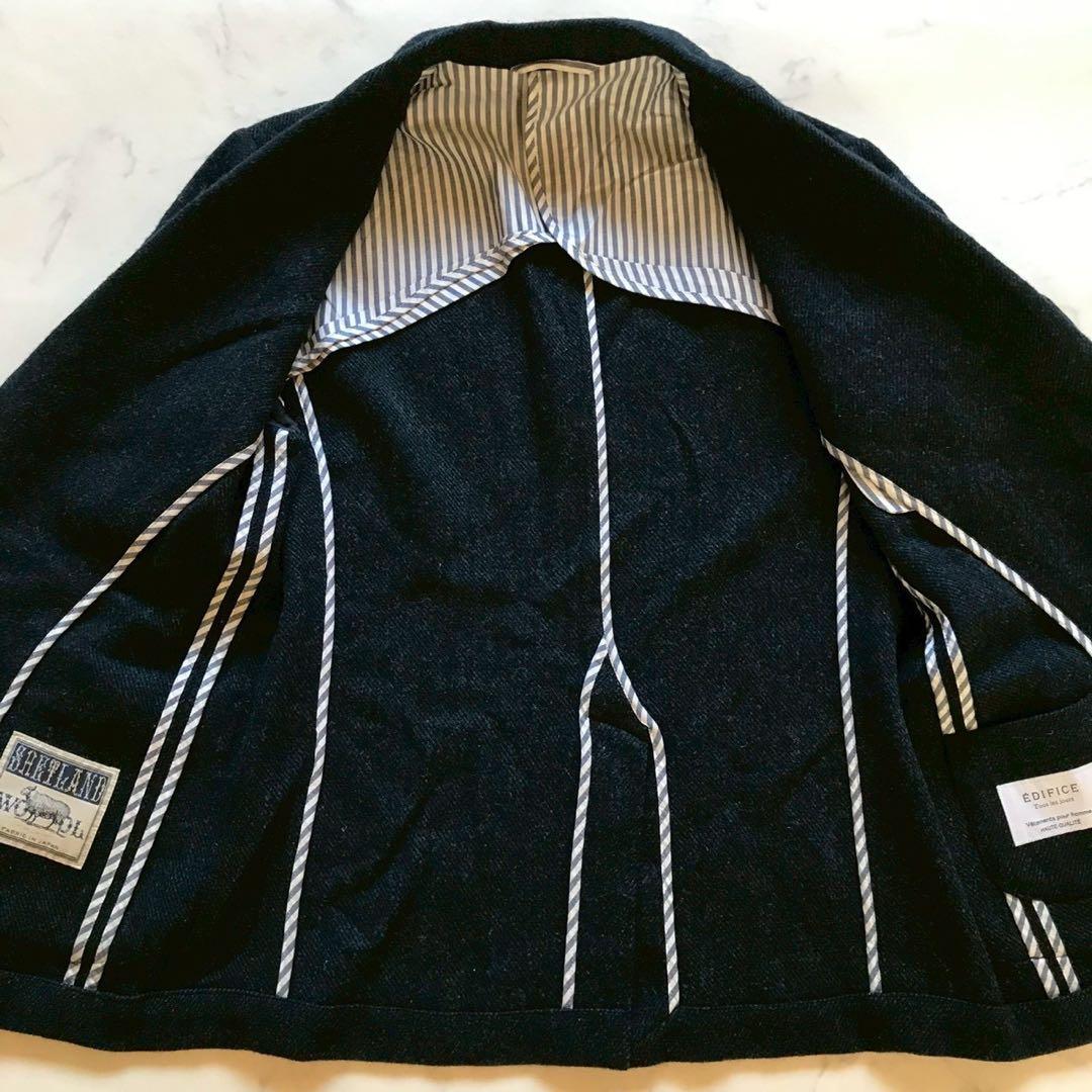 美品/XLサイズ✨エディフィス テーラードジャケット ヘリンボーン ツイード 紺