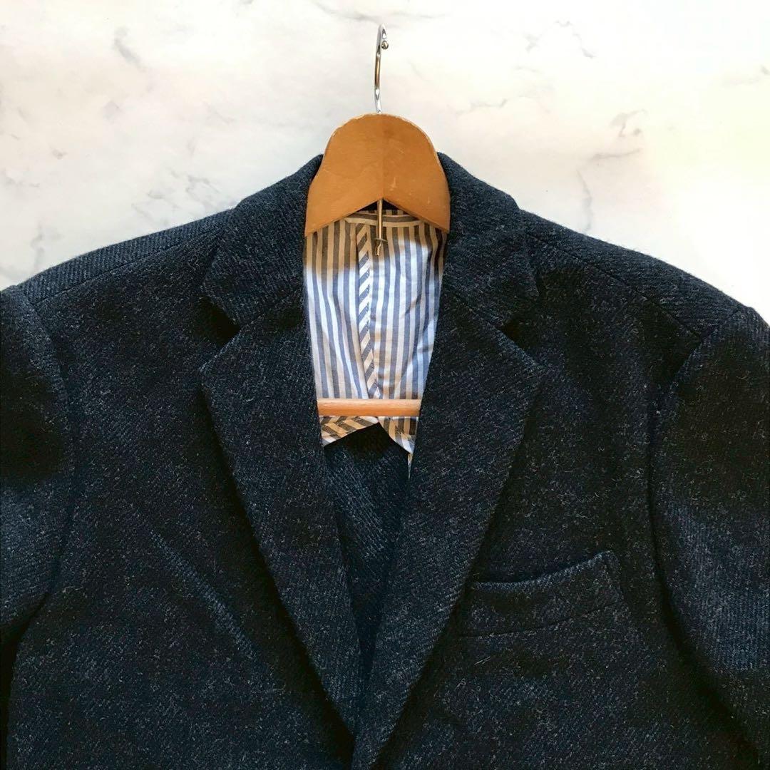 美品/XLサイズ✨エディフィス テーラードジャケット ヘリンボーン ツイード 紺
