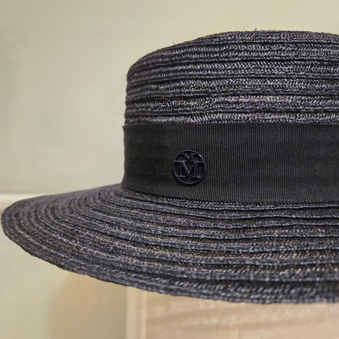 MAISON MICHEL ストローハット カンカン帽 麦わら帽子 ネイビー