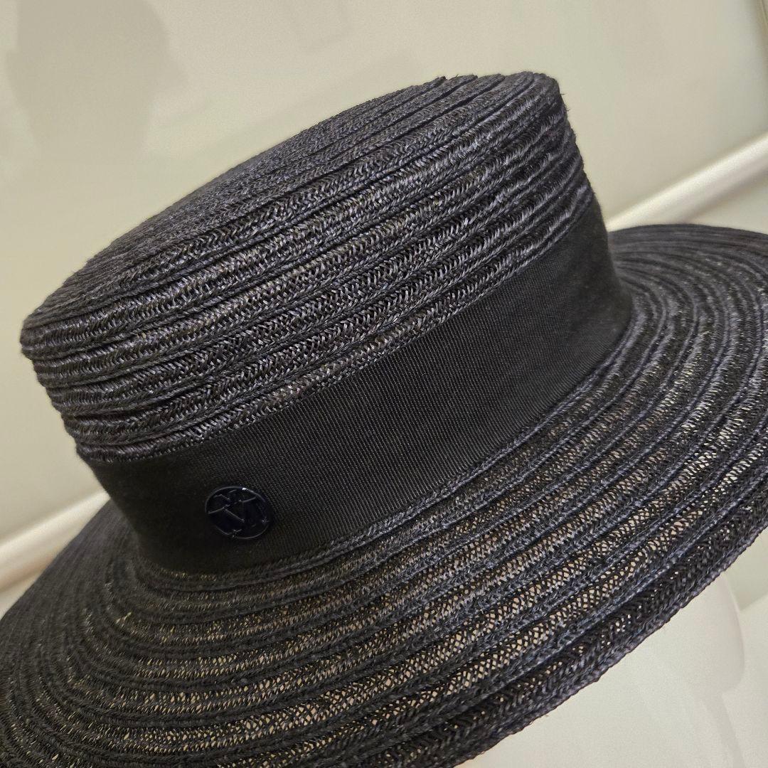 MAISON MICHEL ストローハット カンカン帽 麦わら帽子 ネイビー