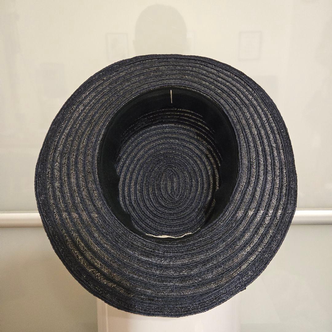 MAISON MICHEL ストローハット カンカン帽 麦わら帽子 ネイビー