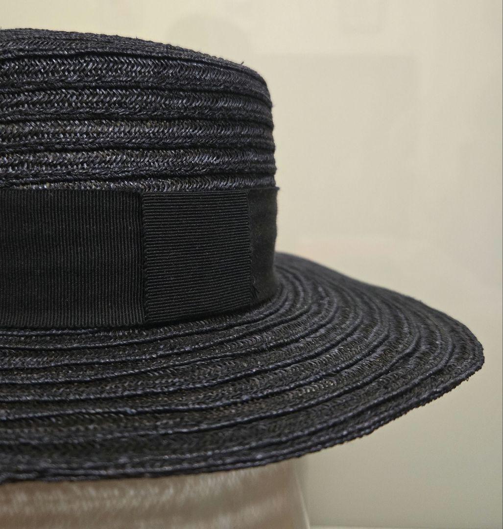 MAISON MICHEL ストローハット カンカン帽 麦わら帽子 ネイビー