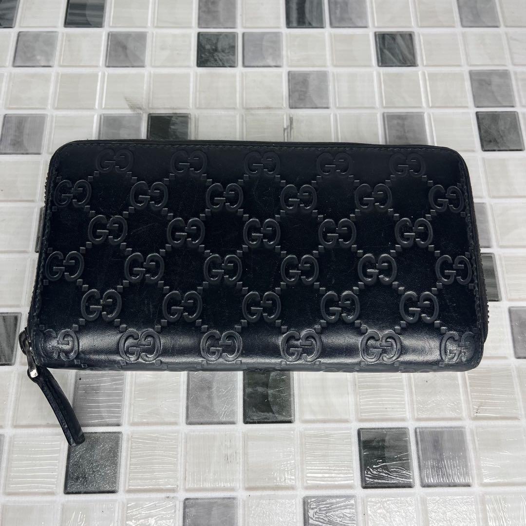 GUCCI グッチ シマ ラウンドファスナー 長財布 黒