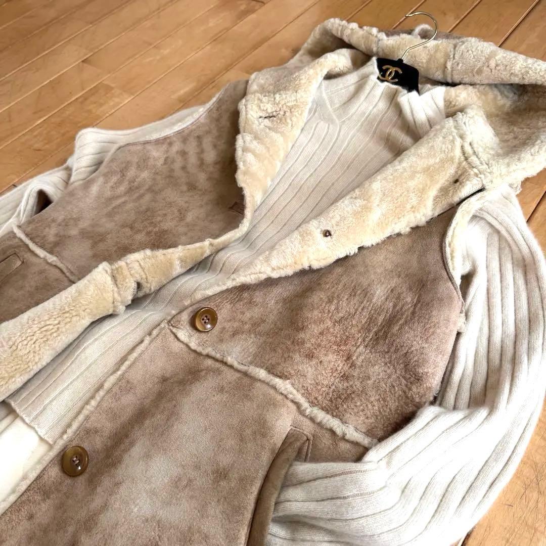 イタリア製羊革シープスキンムートン　ロングジレベスト