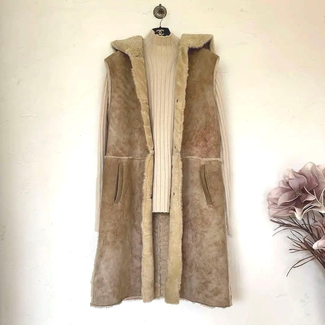 イタリア製羊革シープスキンムートン　ロングジレベスト