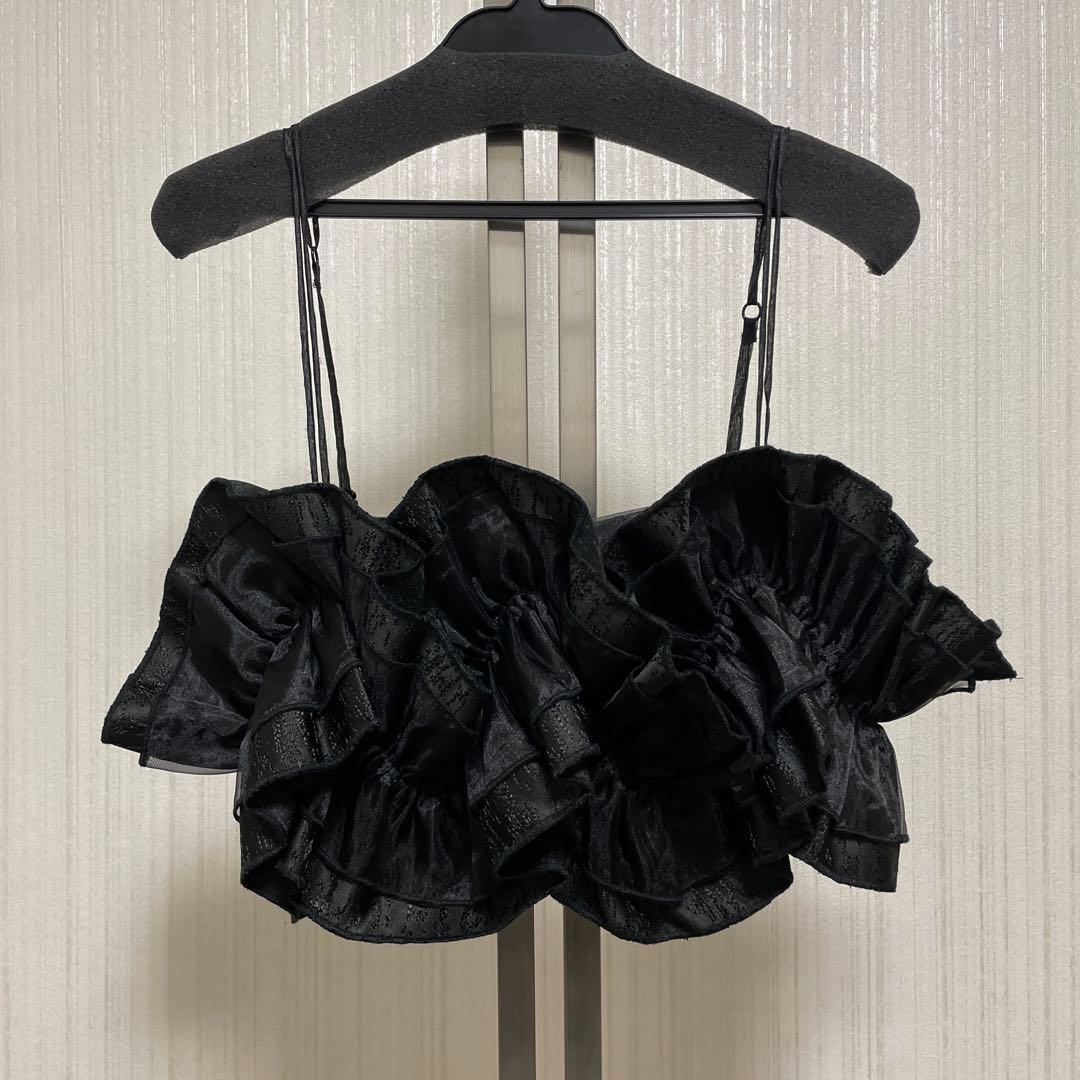 ワンピース LE'RURE Wavy frill bustier stripe dress