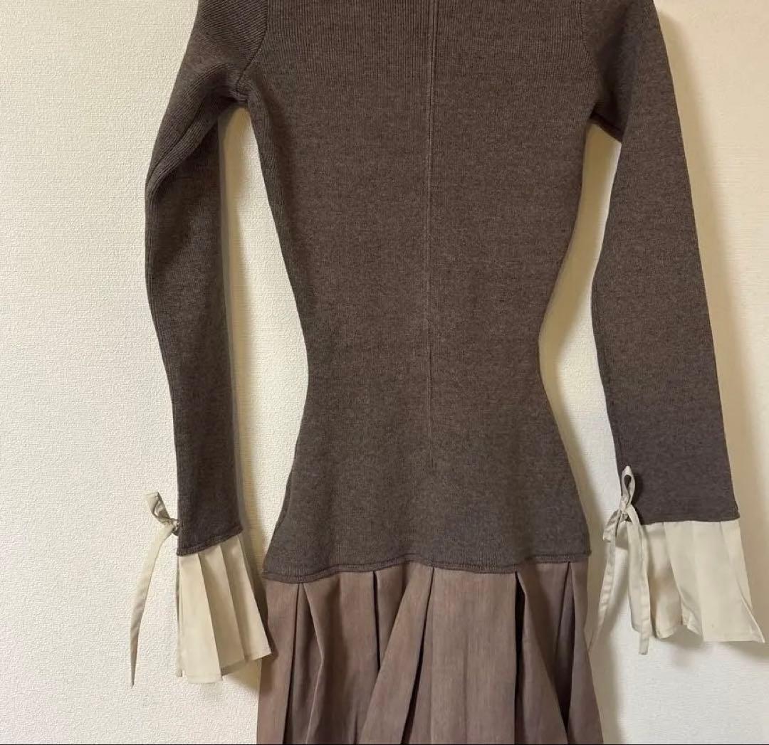 新品未使用　シャツドッキングプリーツミニワンピース　GRY