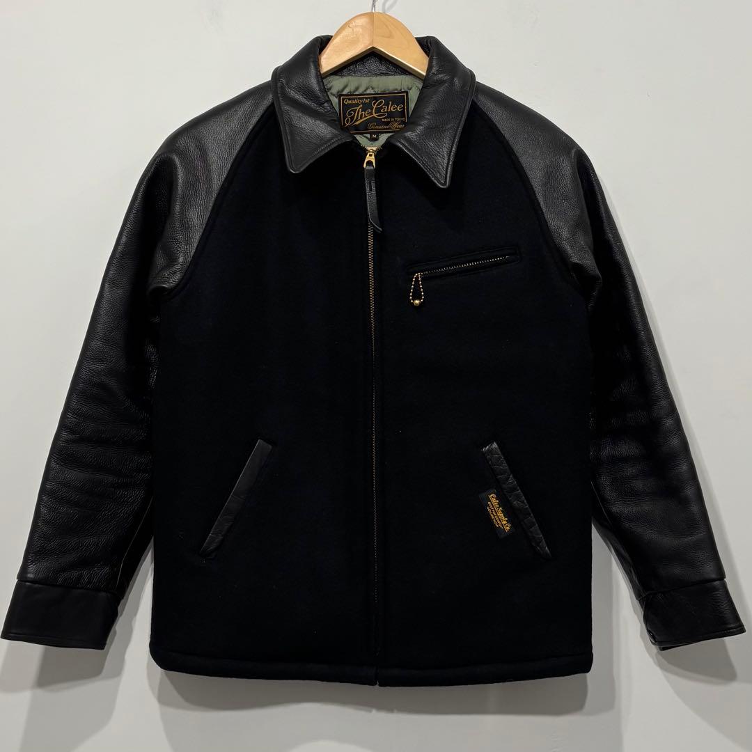 極美品 キャリー レザー メルトン ウール スポーツジャケット スタジャン M