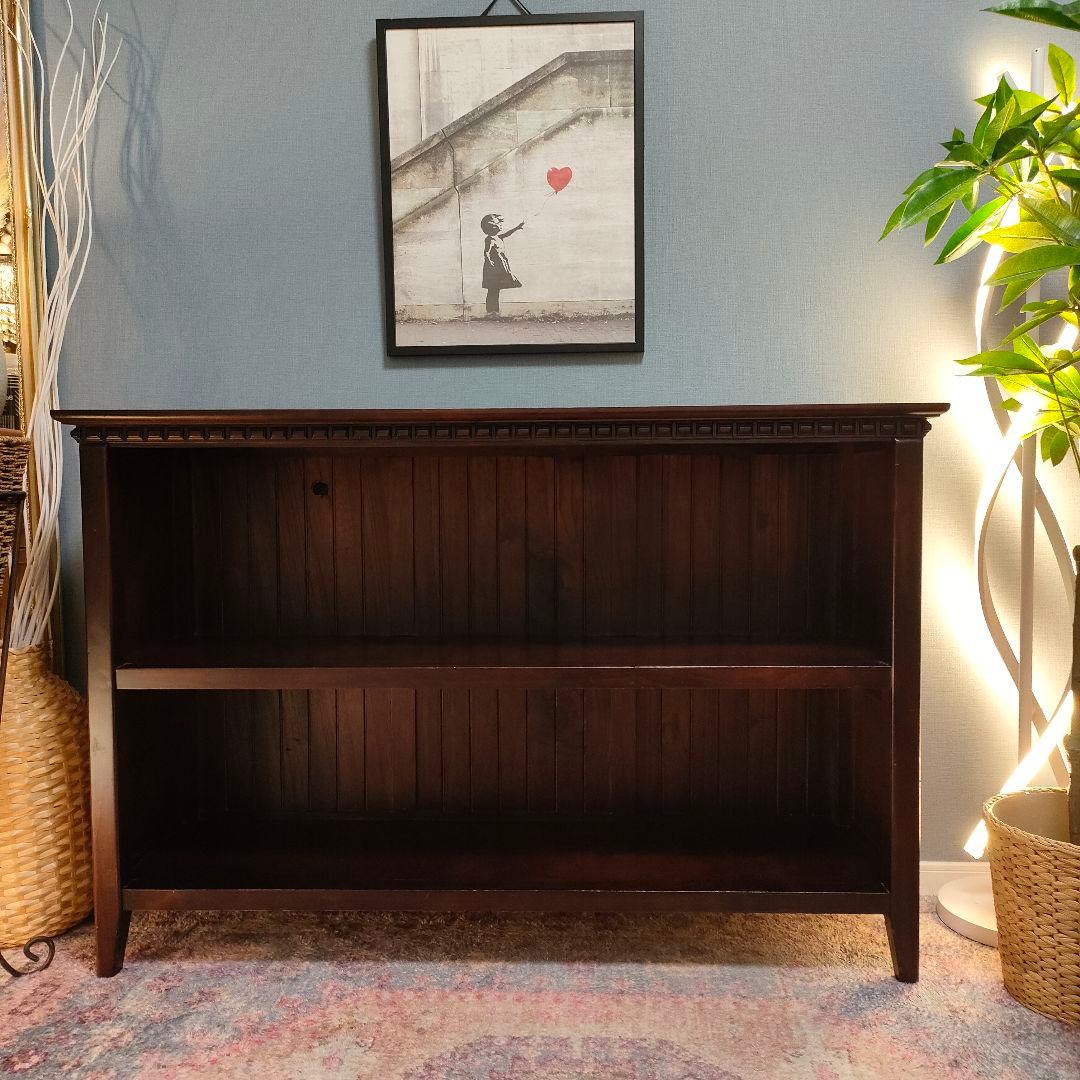 アジアン家具 木製 キャビネット 飾り棚 AVボード 彫刻 花模様 マホガニー色