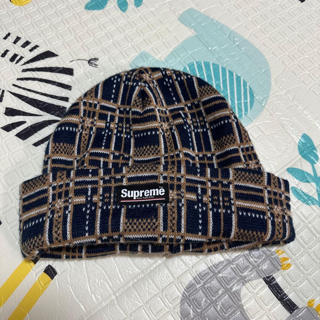 Supreme チェック柄 ニット帽