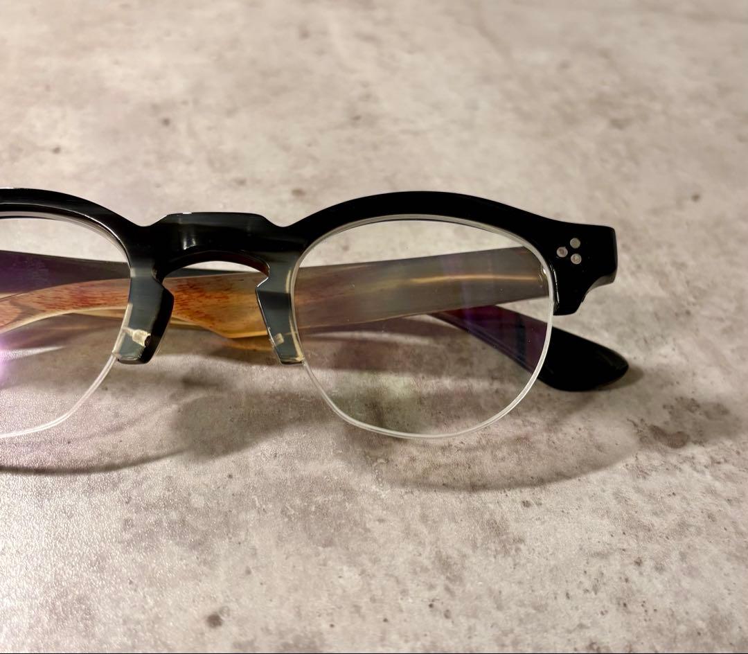 ※一点物 バッファローホーン眼鏡　水牛角　ハーフリム眼鏡　伊達メガネ　サングラス