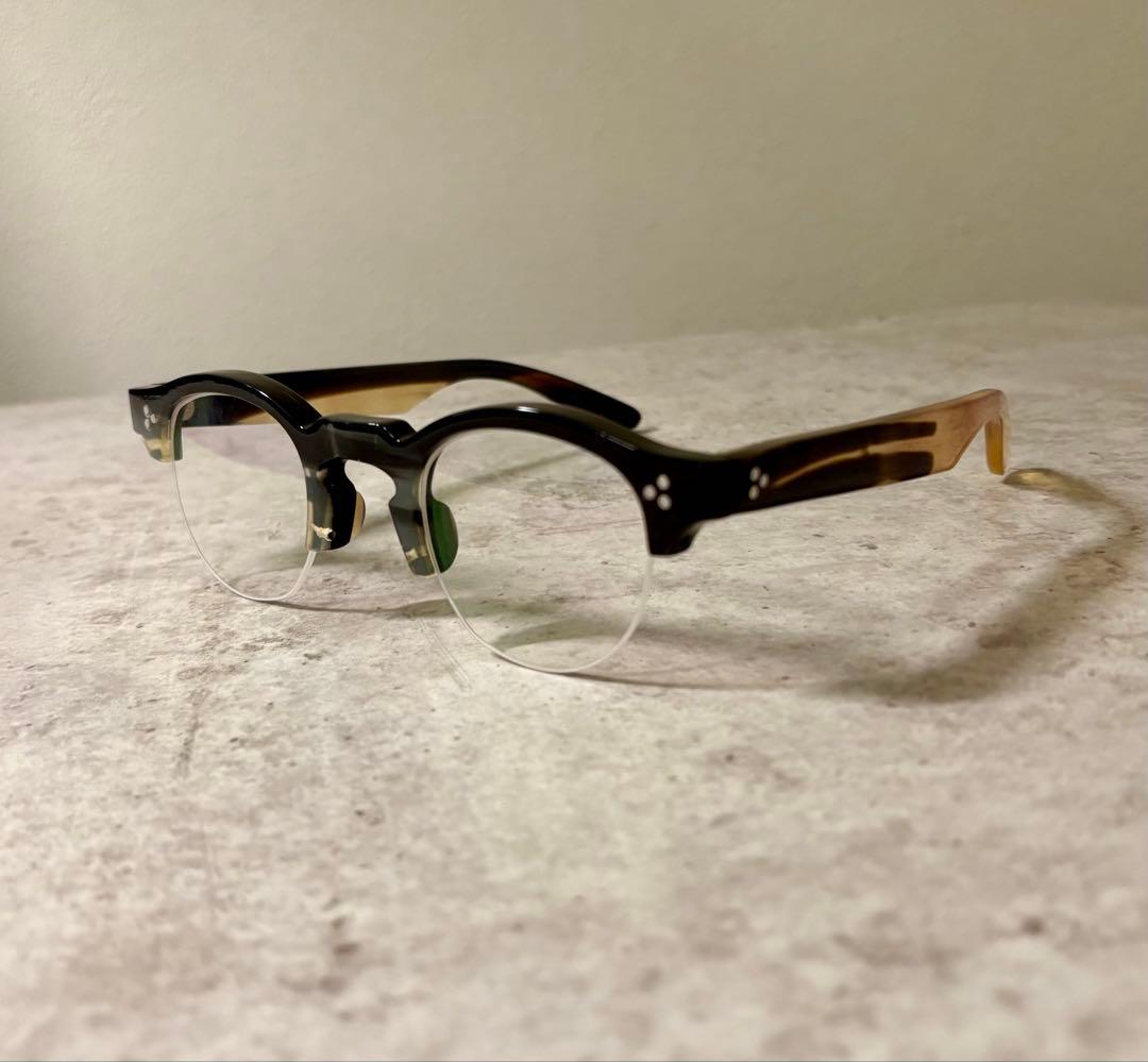 ※一点物 バッファローホーン眼鏡　水牛角　ハーフリム眼鏡　伊達メガネ　サングラス