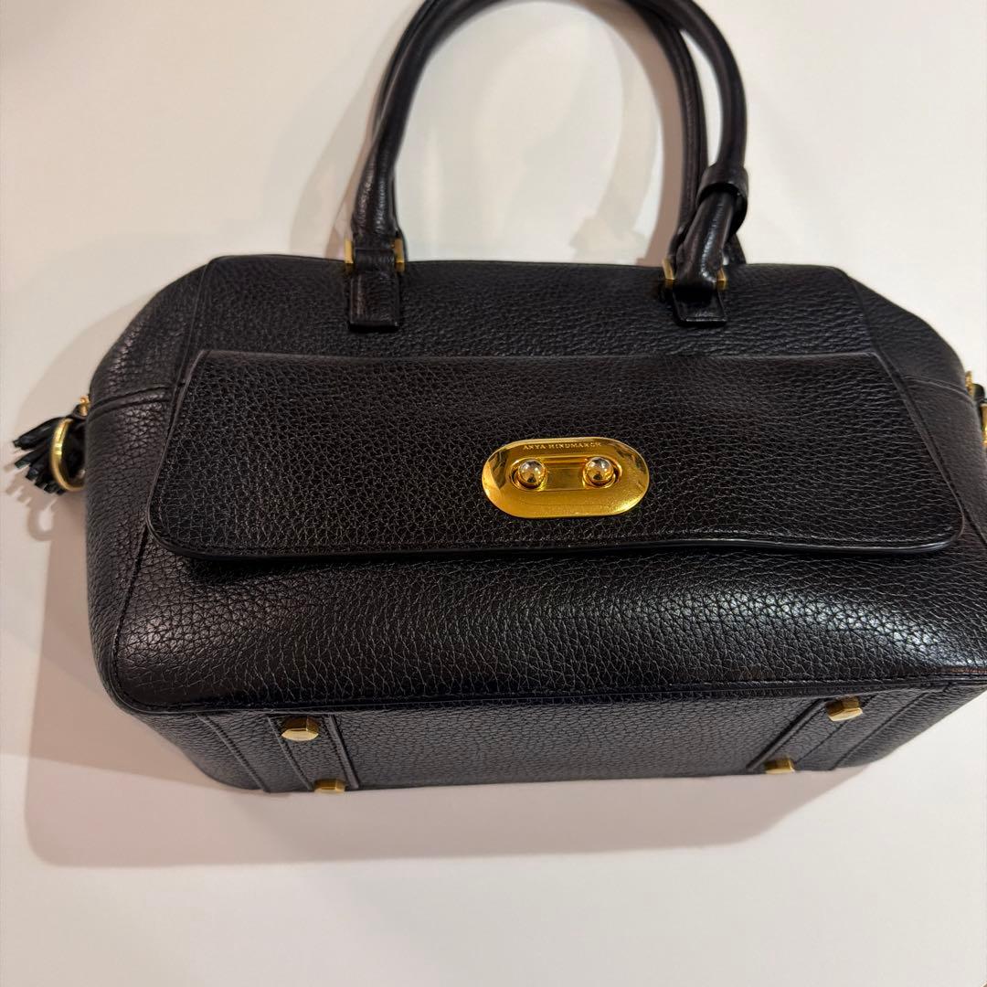 ロ*ェ様 アニヤハインドマーチ　ブラックレザー ハンドバッグ　カーカー