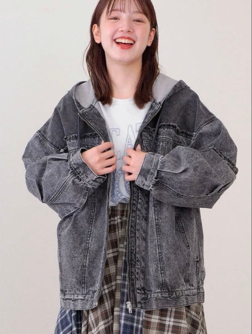 ケミカルデニム裏毛フーディーパーカー GLAY