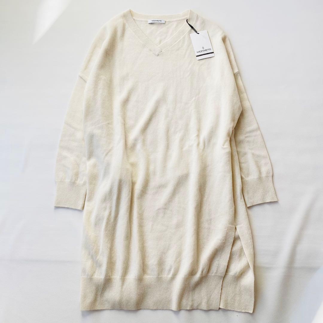 【新品未使用】モラビト　ニットワンピース　ボールチェーン装飾　カシミヤ100％