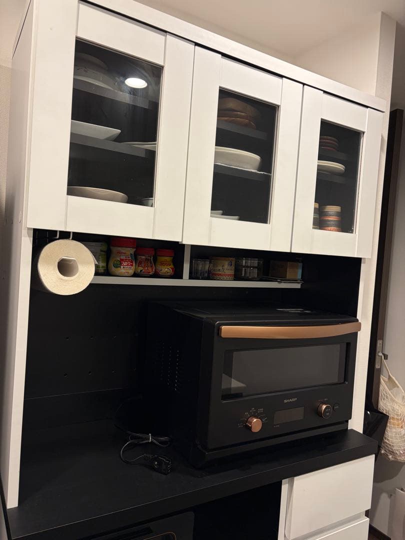 【値下げ】食器棚　カップボード　ブラックxホワイト