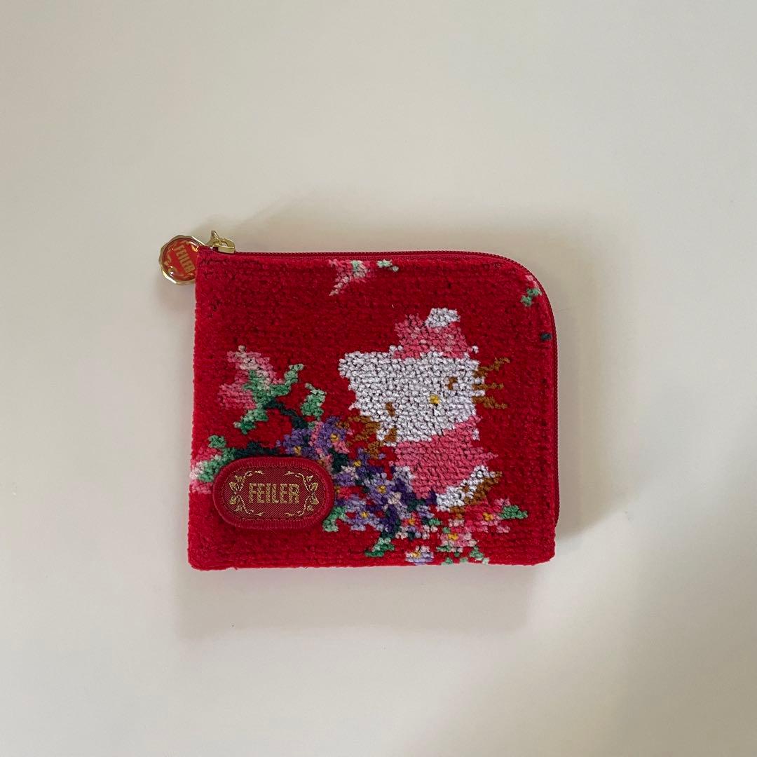 FEILER レッド ハンカチ＆ FEILER キティー ポーチ 袋付き
