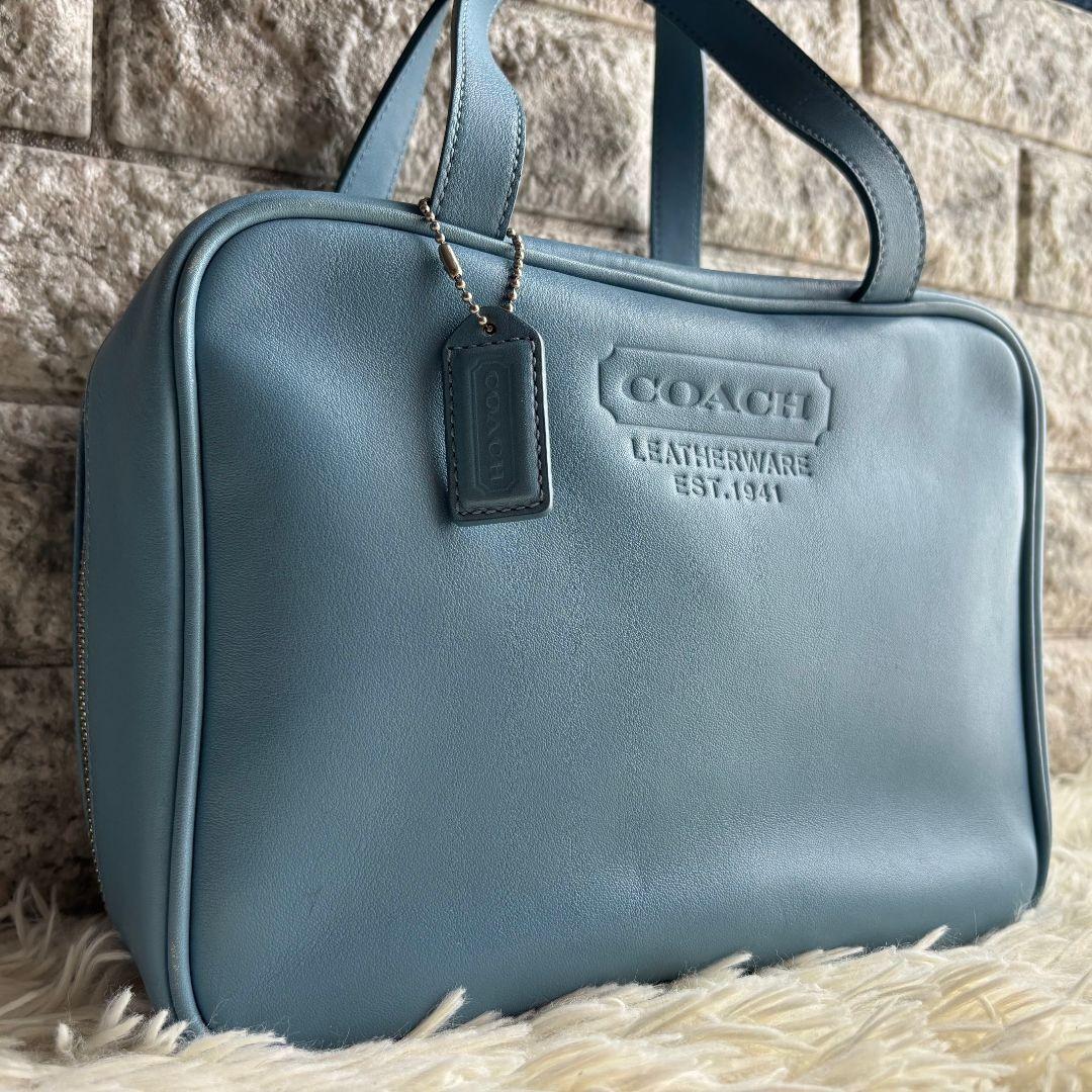 【超激レア 美品】オールドコーチ　ハンドバッグ　スクエアバッグ　レザー　ブルー系