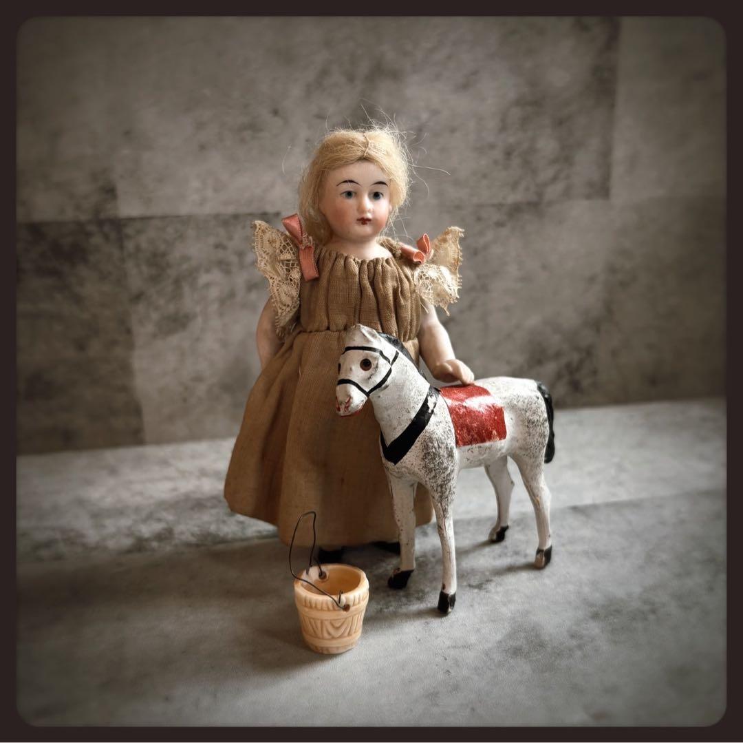 アンティーク 三つ編みの少女オールビスクドール ミニョネット