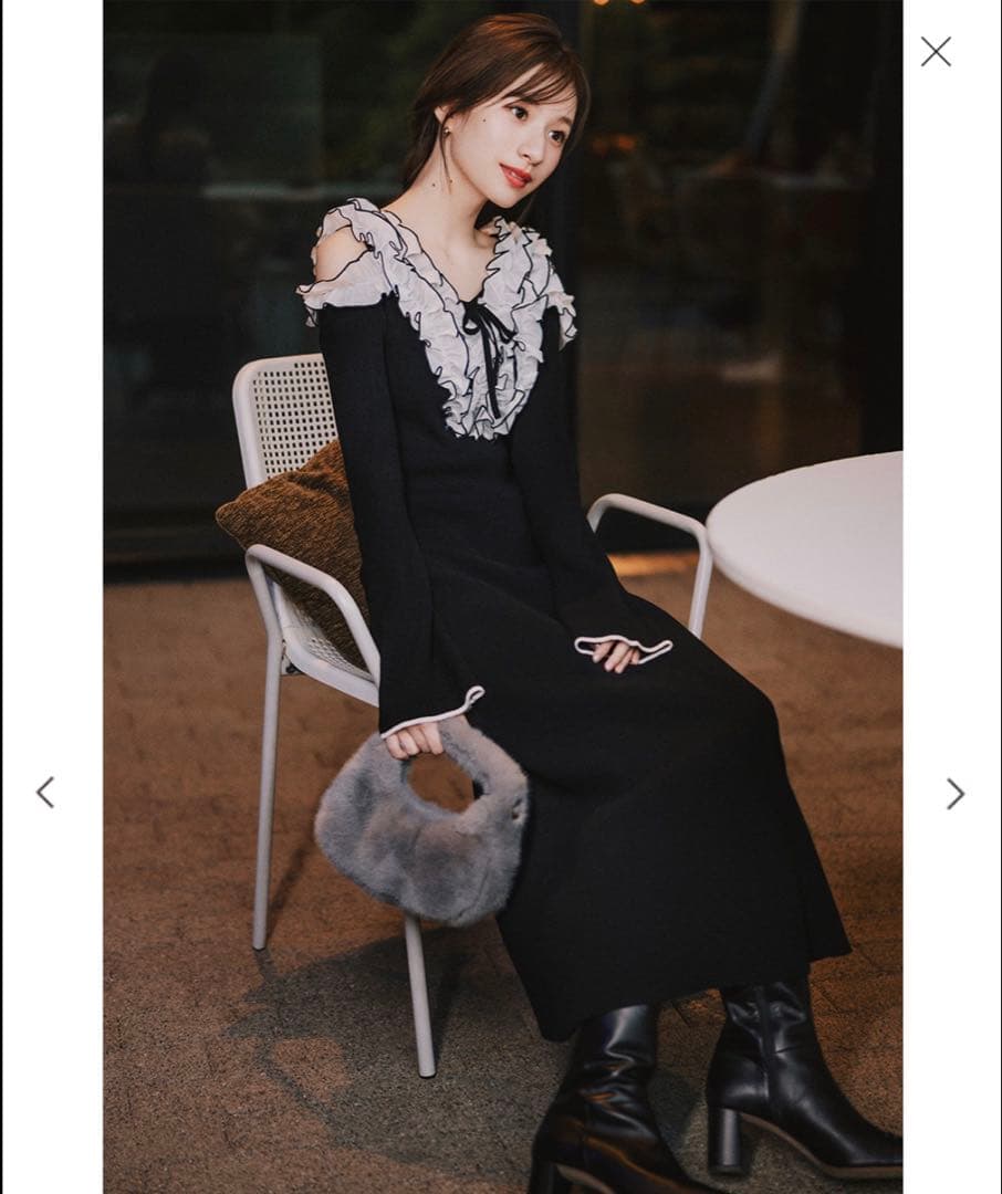 LILLIAN CARAT バイカラーフリルニットワンピース