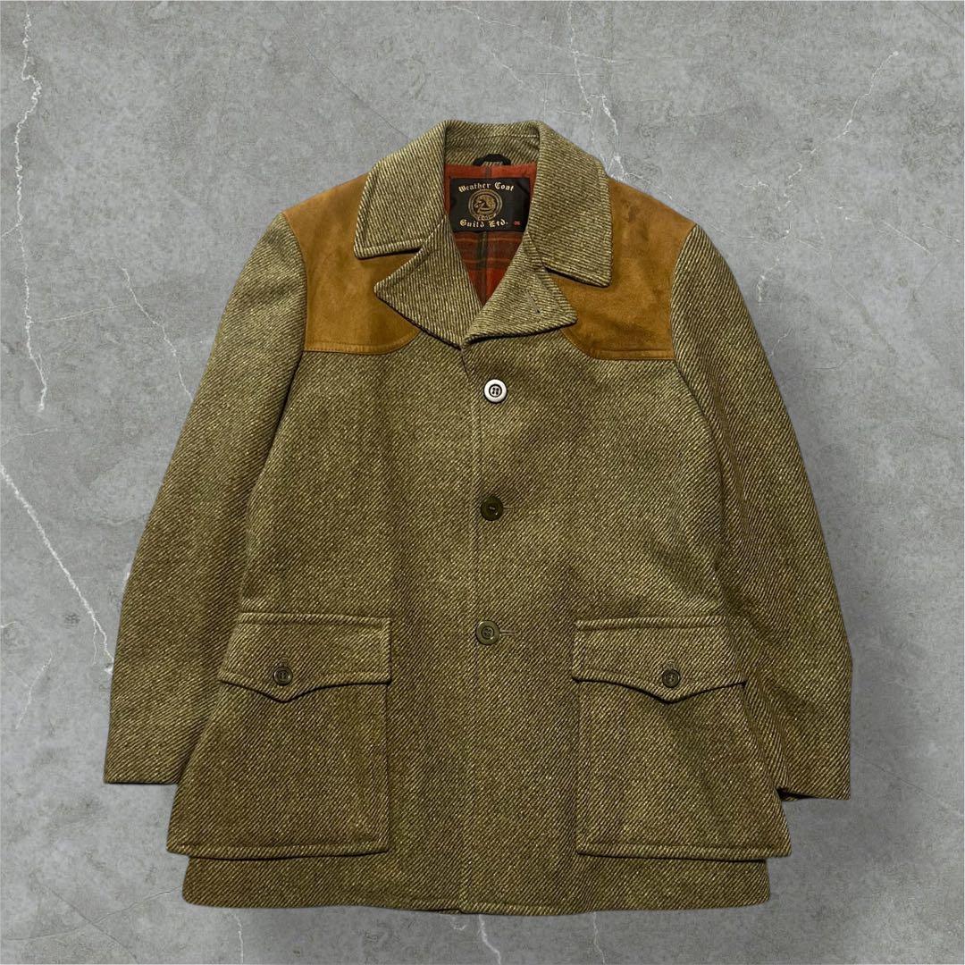 70s80sWeatherCoatウールツイードハンティングジャケットUSA生地