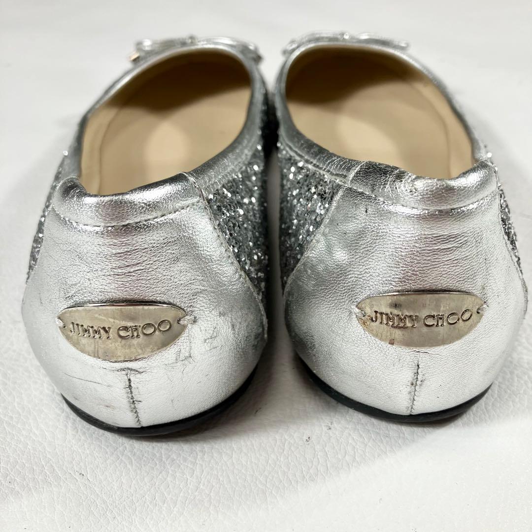 極美品✨ジミーチュー　シルバー　フラット バレエシューズ　リボン　22.5cm