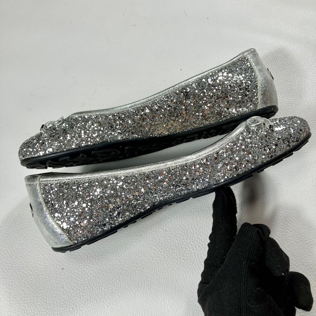 極美品✨ジミーチュー　シルバー　フラット バレエシューズ　リボン　22.5cm
