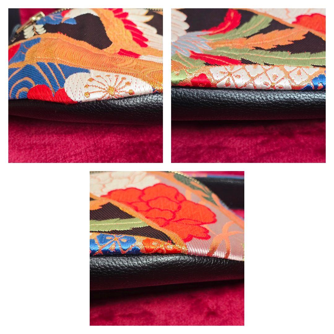 極美品・ほぼ未使用★obico 帯リメイク ボディバッグ 鶴 牡丹 金糸 日本製