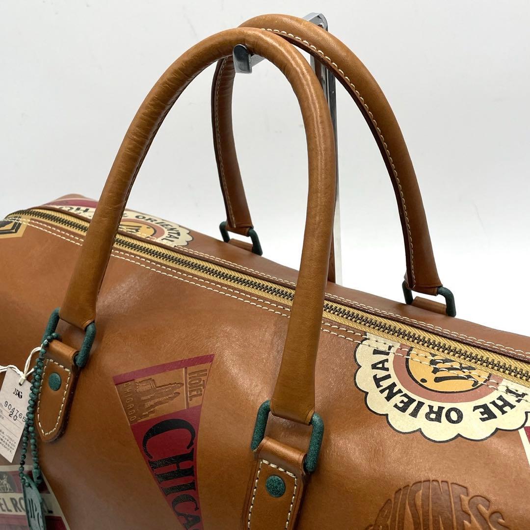 極美品● ジャンポールゴルチエ ボストンバッグ プリント ブラウン レザー