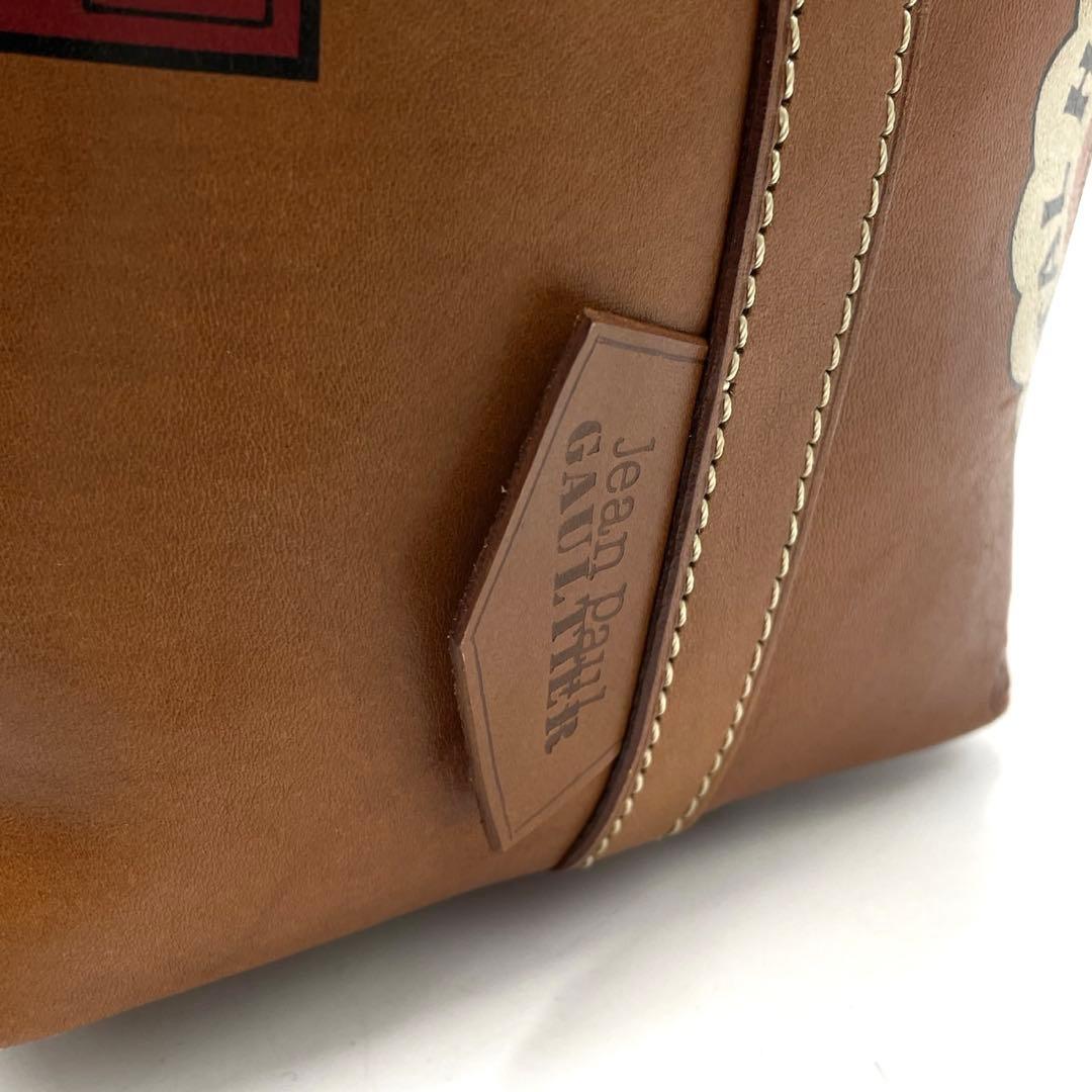 極美品● ジャンポールゴルチエ ボストンバッグ プリント ブラウン レザー