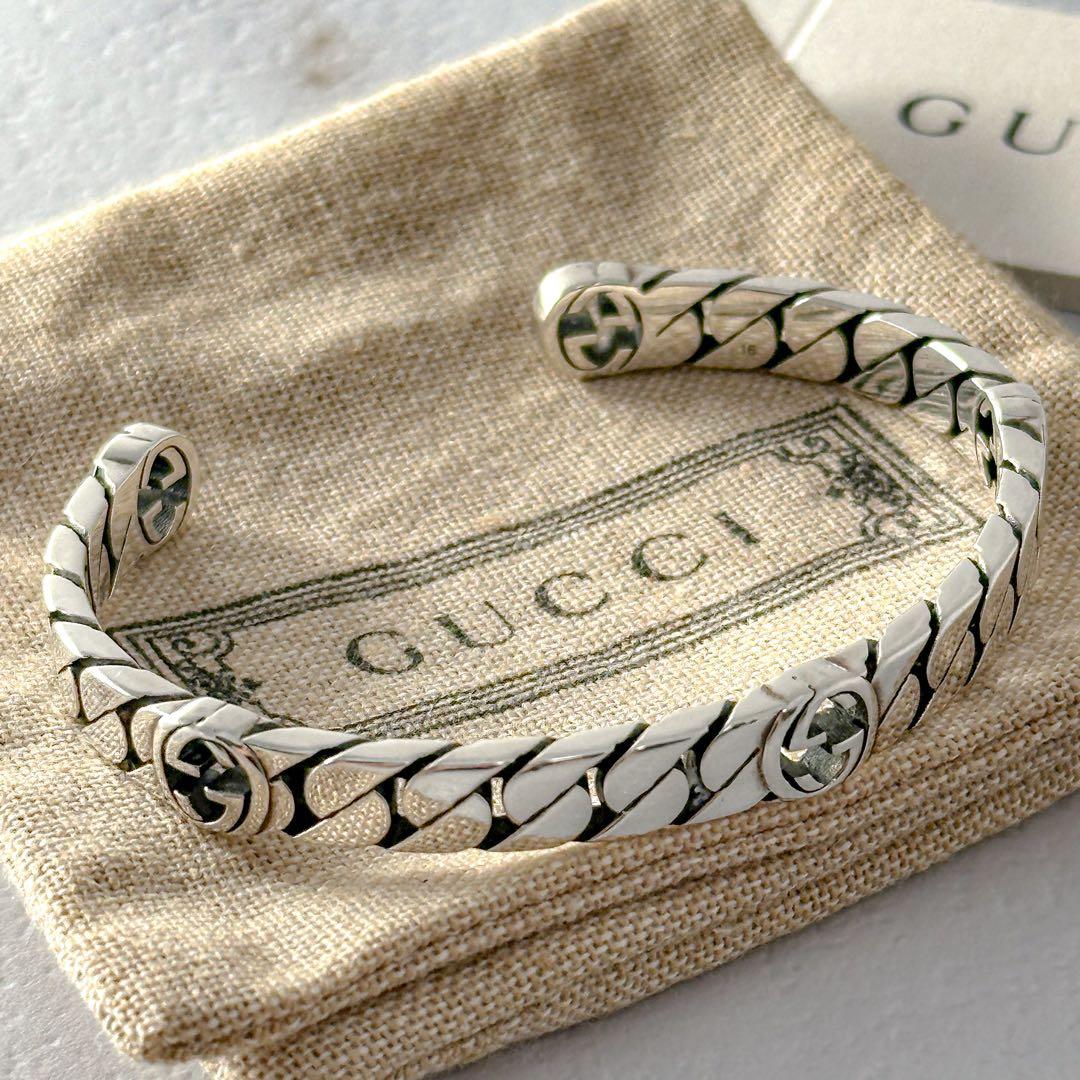 GUCCI　インターロッキング　G　喜平　シルバー　バングル　16表記