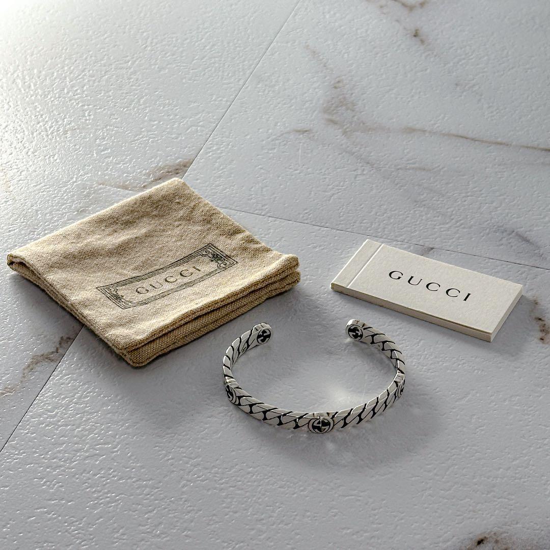 GUCCI　インターロッキング　G　喜平　シルバー　バングル　16表記