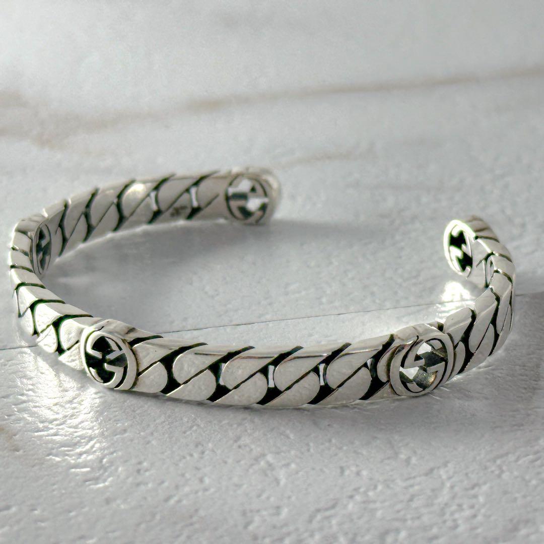 GUCCI　インターロッキング　G　喜平　シルバー　バングル　16表記