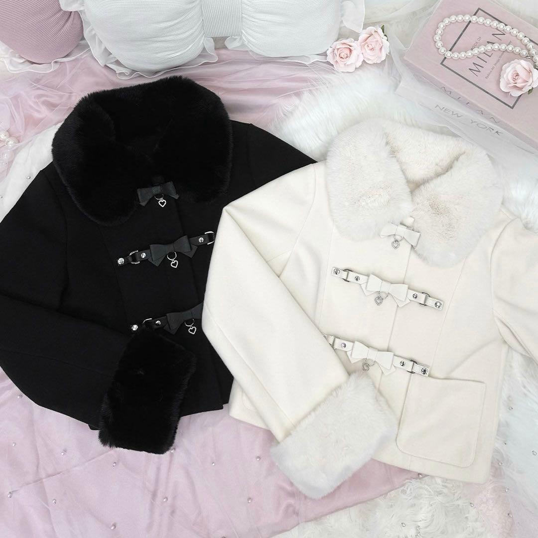 完売品 ハニーミュウ ベルトリボンショートコート ブラック