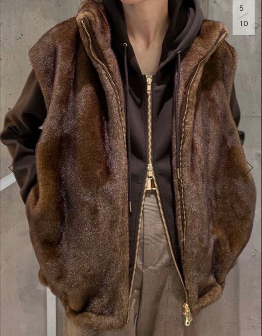 新品 Spick and Span ストレッチジップフードパーカー ブラウン