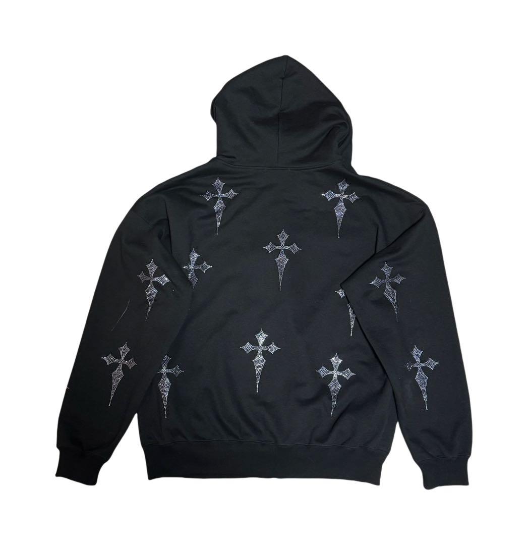 REFLEM レフレム クロス総柄 ラインストーン 十字架 パーカー 黒×紫