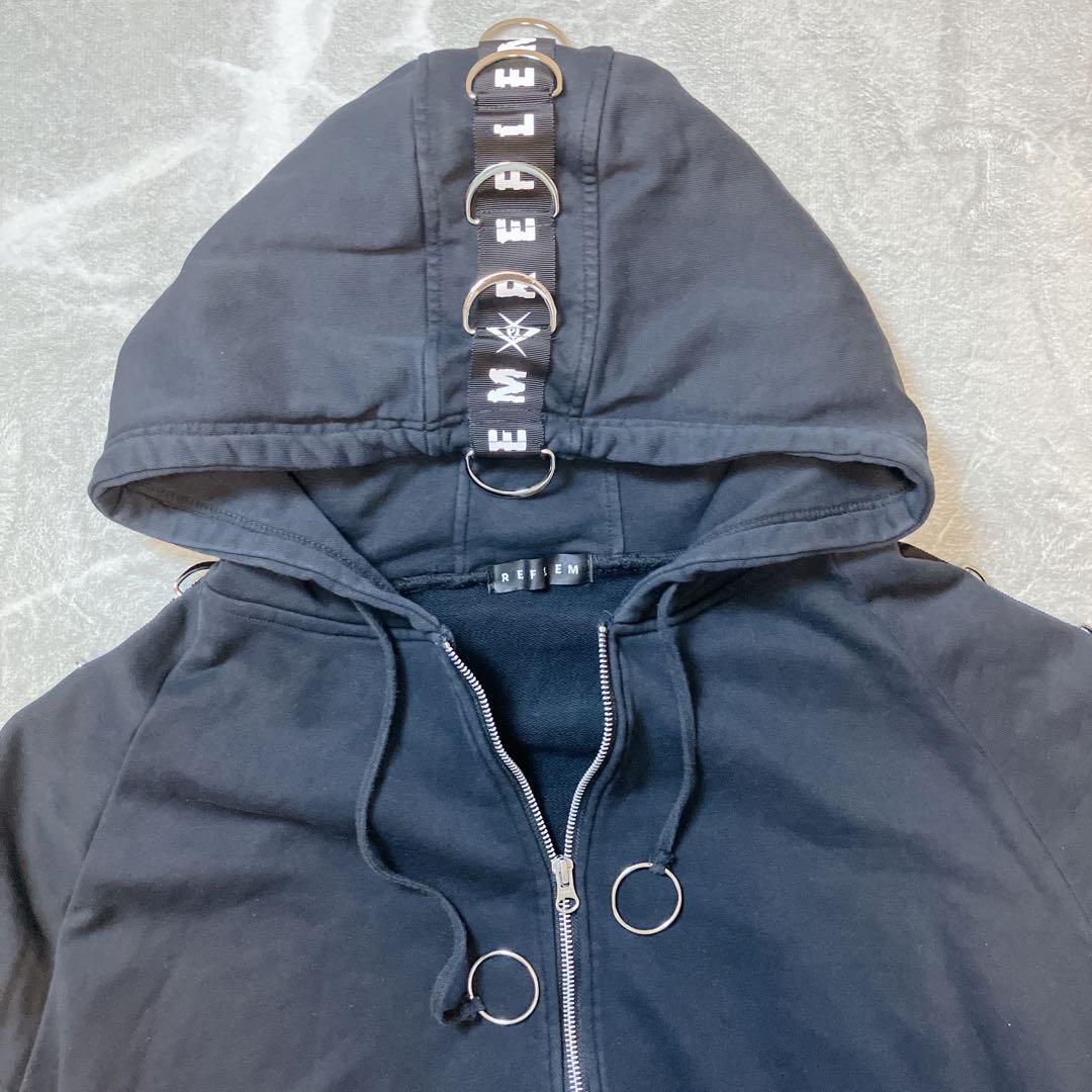REFLEM レフレム Dリング ロゴテープ ジップアップ パーカー ブラック