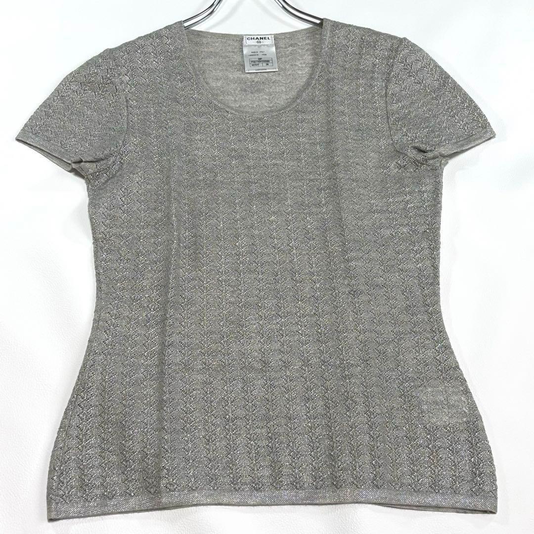 極美品 シャネル マトラッセ金具 サマーTシャツ カシミヤシルク Mサイズ