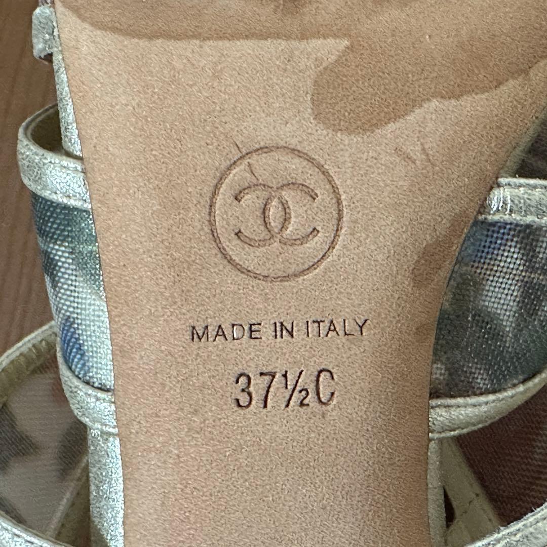 CHANEL 花柄メッシュサンダル 37.5C 24〜24.5㎝ ハイヒール