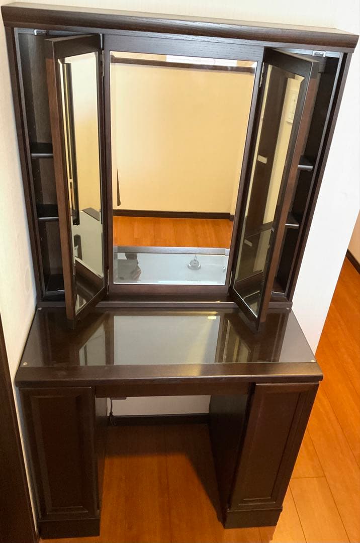 カリモク 三面鏡 鏡台 ドレッサー 収納多 送料込/たのめる便