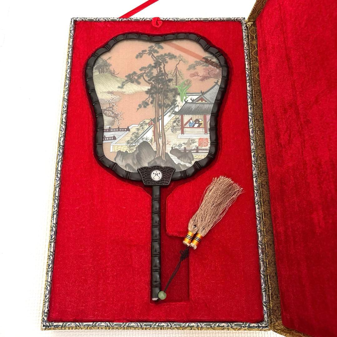 中国工芸 両面団扇 ケース付き
