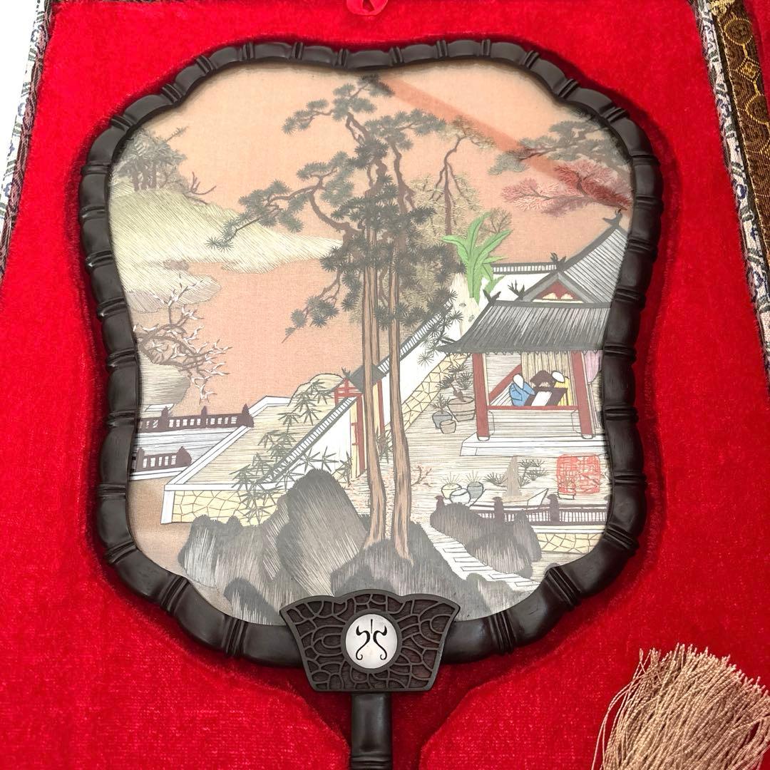 中国工芸 両面団扇 ケース付き