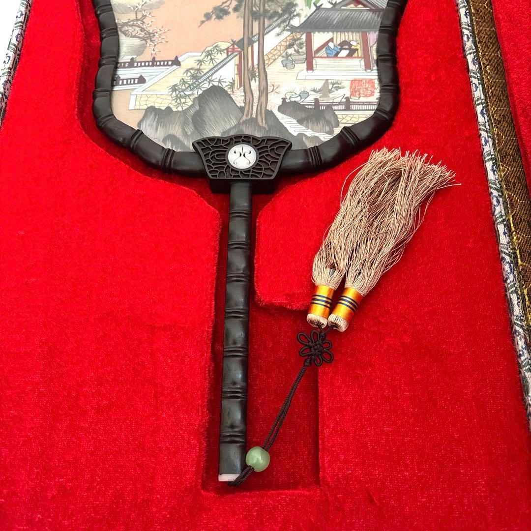 中国工芸 両面団扇 ケース付き