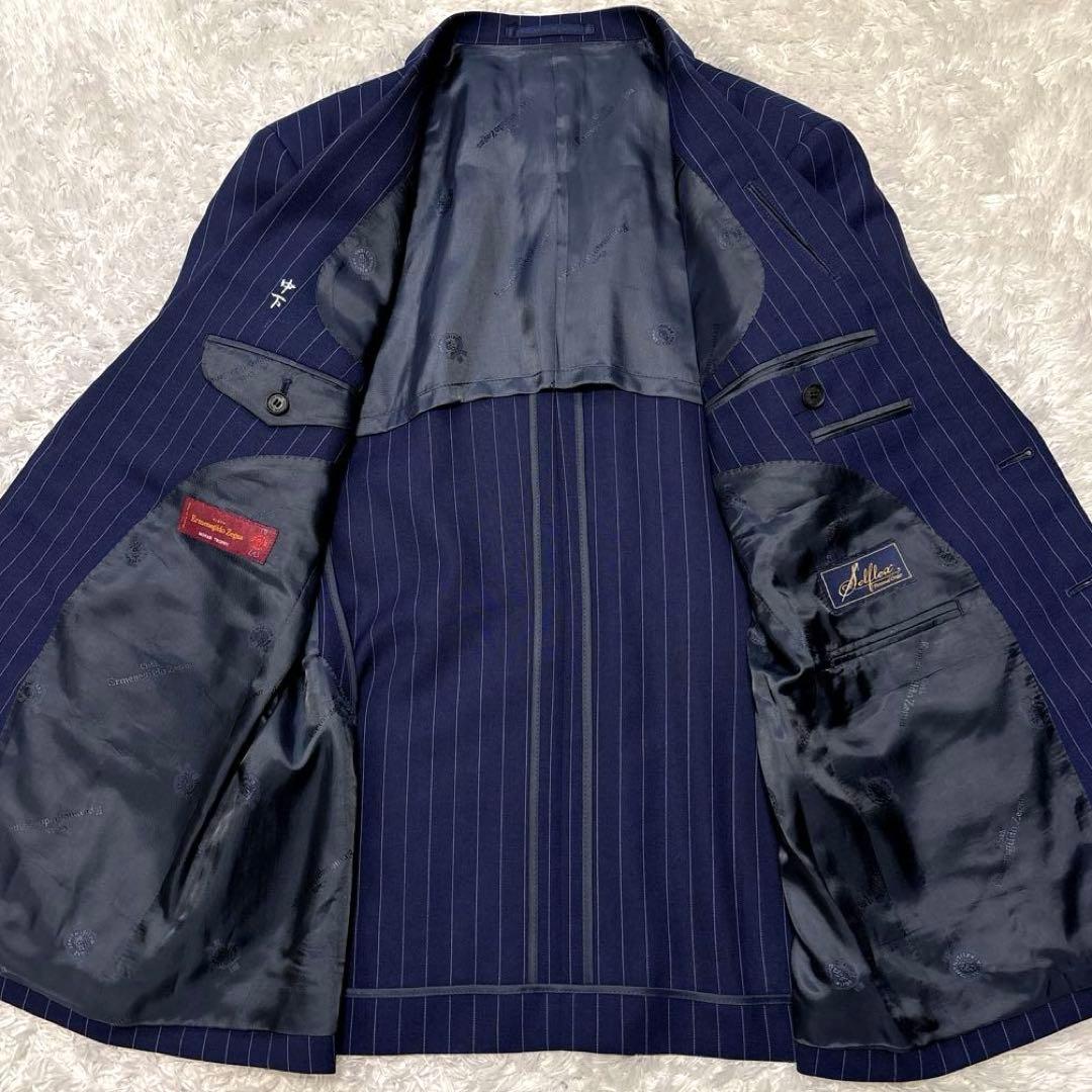 極美品✨ゼニア生地 オーダーメイドスーツ ビジネススーツ ストライプ ネイビー
