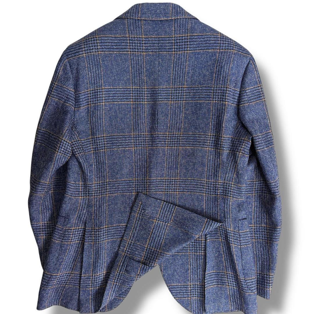 J3523 超美品 ラルディーニ ハウンドトゥースアンコンジャケット 青系 48