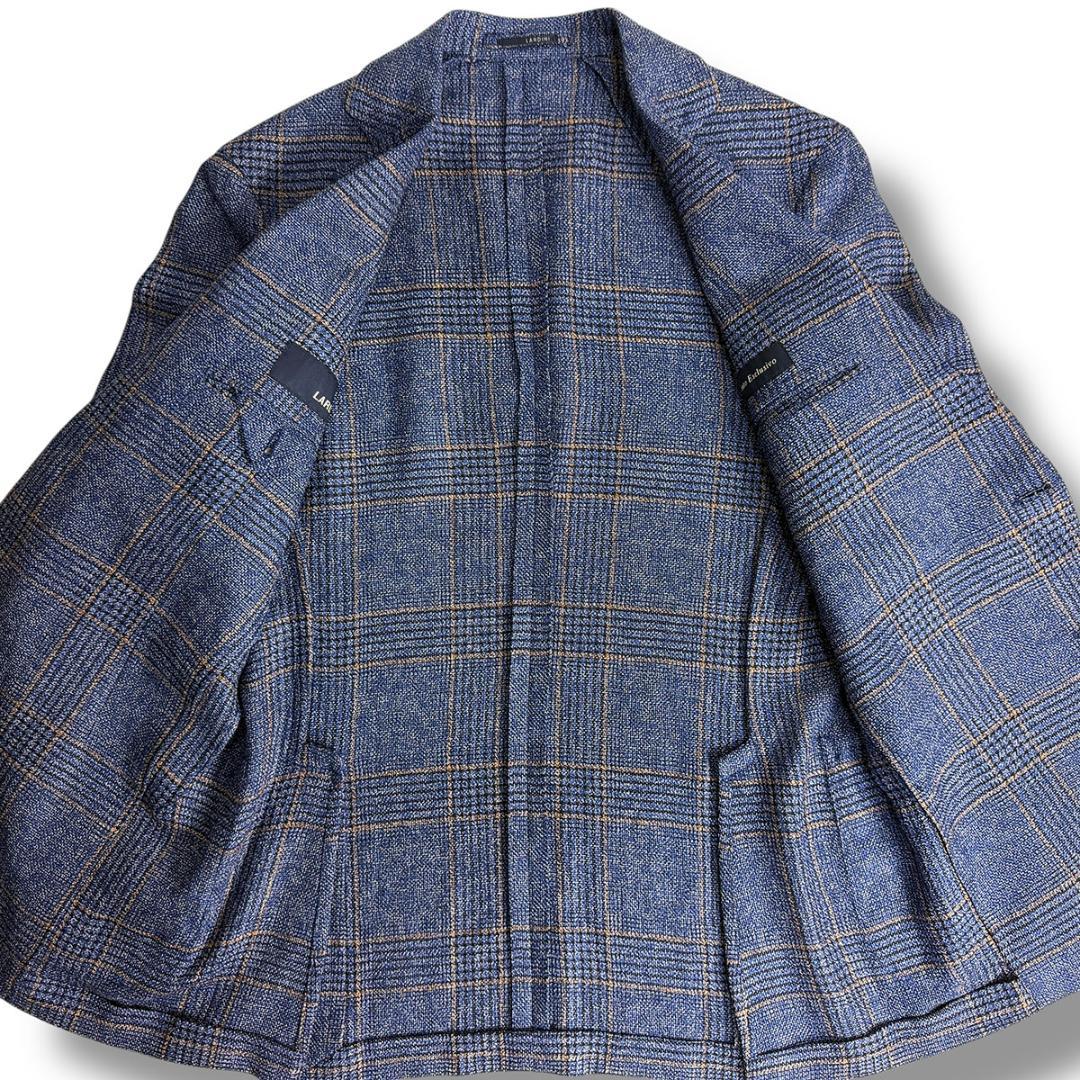J3523 超美品 ラルディーニ ハウンドトゥースアンコンジャケット 青系 48