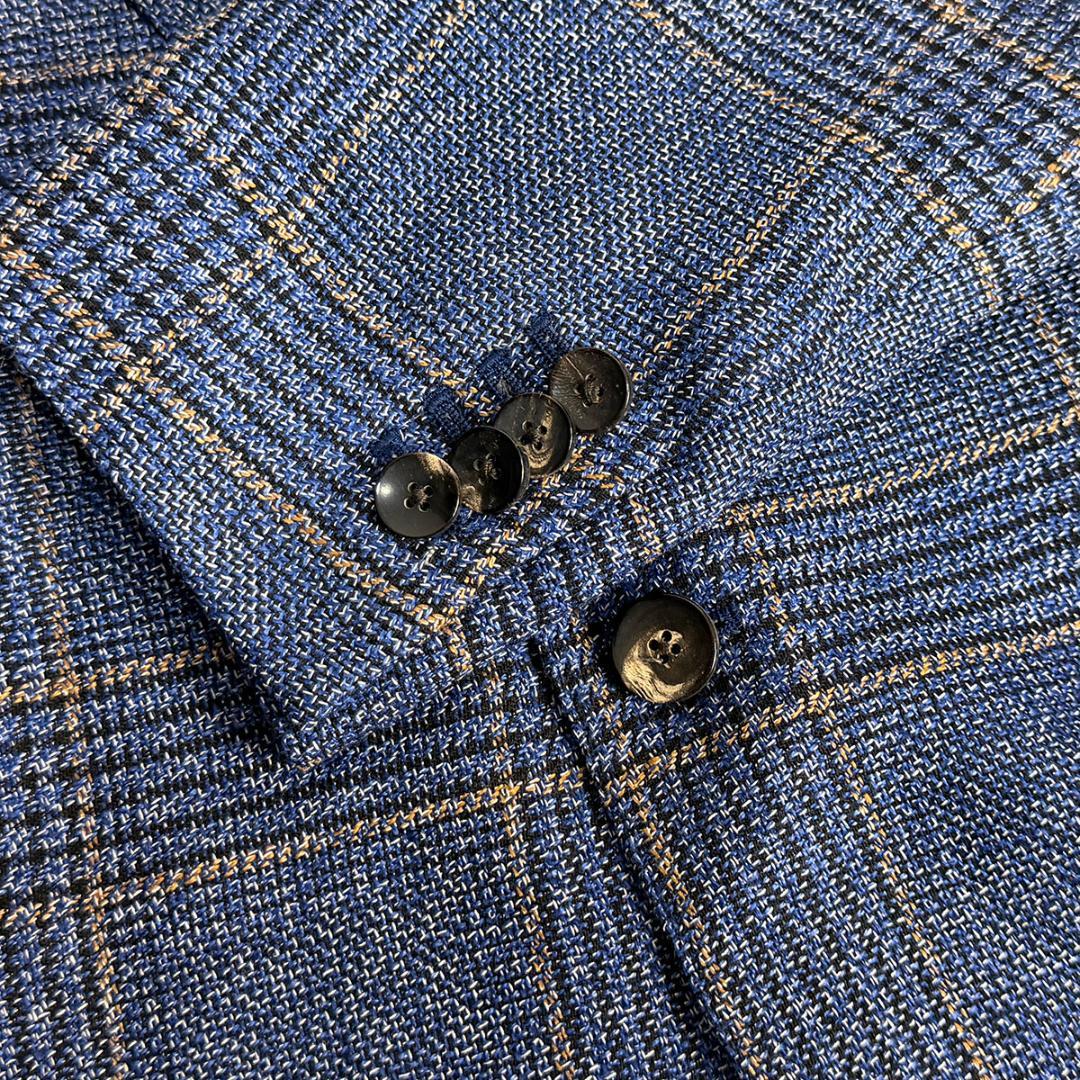 J3523 超美品 ラルディーニ ハウンドトゥースアンコンジャケット 青系 48